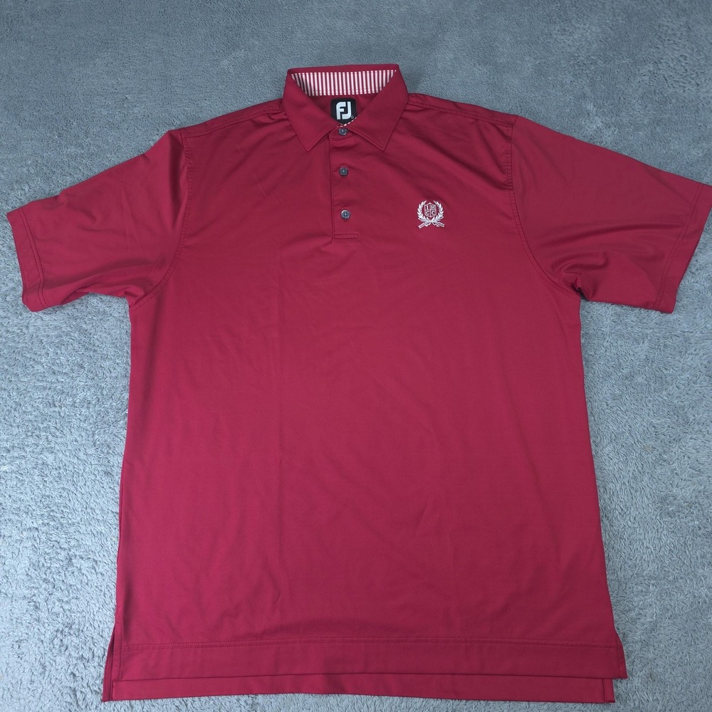 FootJoy Polo Shirt Mens Large Red Solid IHCC Crest Golf Stretch Performance